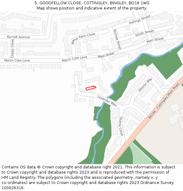 5, GOODFELLOW CLOSE, COTTINGLEY, BINGLEY, BD16 1WG: Location map and indicative extent of plot