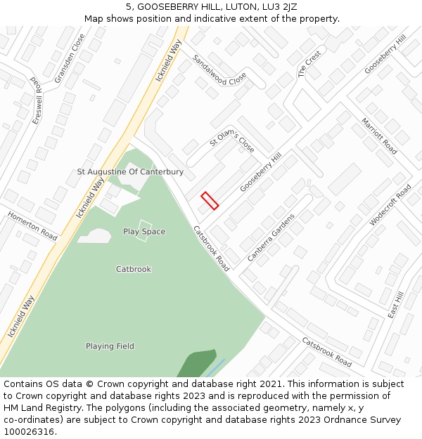 5, GOOSEBERRY HILL, LUTON, LU3 2JZ: Location map and indicative extent of plot