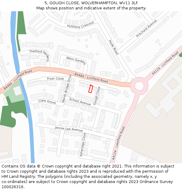5, GOUGH CLOSE, WOLVERHAMPTON, WV11 3LF: Location map and indicative extent of plot
