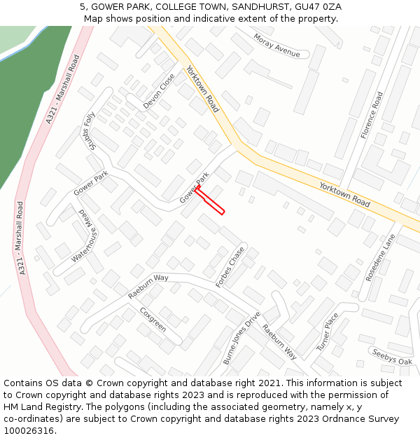 5, GOWER PARK, COLLEGE TOWN, SANDHURST, GU47 0ZA: Location map and indicative extent of plot