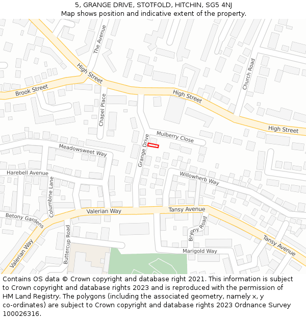 5, GRANGE DRIVE, STOTFOLD, HITCHIN, SG5 4NJ: Location map and indicative extent of plot