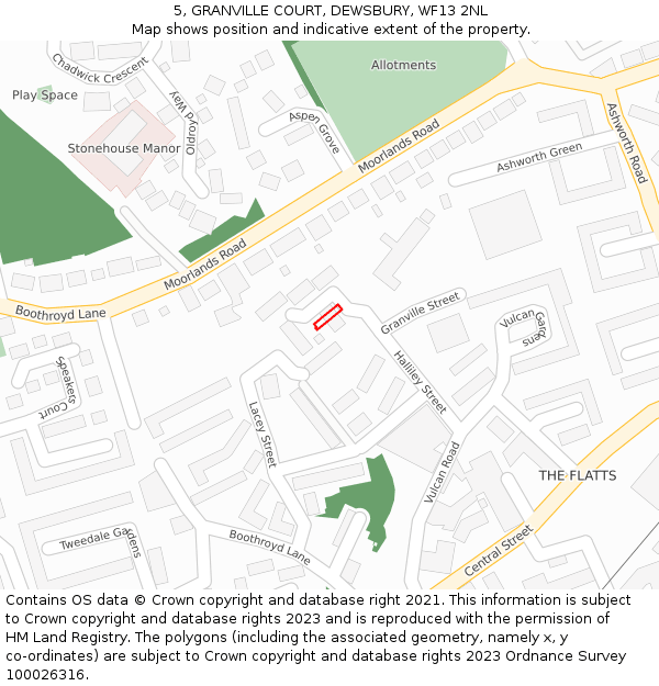 5, GRANVILLE COURT, DEWSBURY, WF13 2NL: Location map and indicative extent of plot