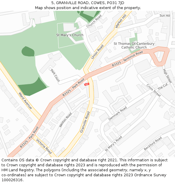 5, GRANVILLE ROAD, COWES, PO31 7JD: Location map and indicative extent of plot