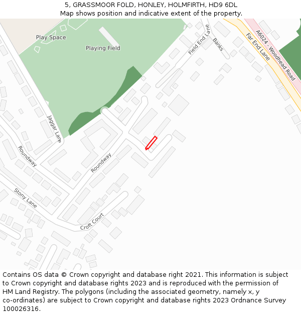 5, GRASSMOOR FOLD, HONLEY, HOLMFIRTH, HD9 6DL: Location map and indicative extent of plot