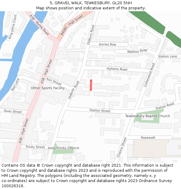 5, GRAVEL WALK, TEWKESBURY, GL20 5NH: Location map and indicative extent of plot