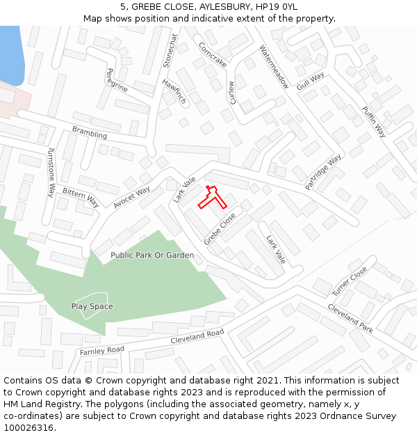 5, GREBE CLOSE, AYLESBURY, HP19 0YL: Location map and indicative extent of plot