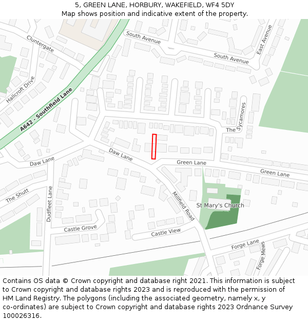 5, GREEN LANE, HORBURY, WAKEFIELD, WF4 5DY: Location map and indicative extent of plot