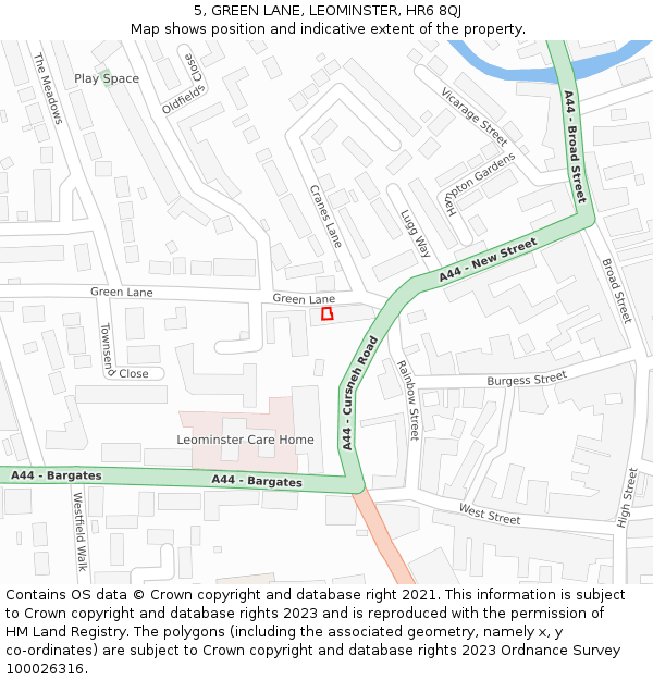 5, GREEN LANE, LEOMINSTER, HR6 8QJ: Location map and indicative extent of plot