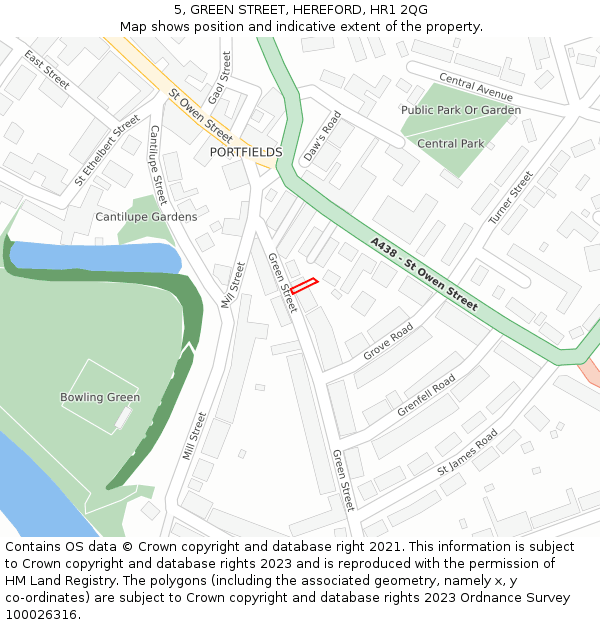 5, GREEN STREET, HEREFORD, HR1 2QG: Location map and indicative extent of plot