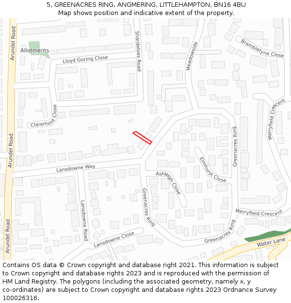 5, GREENACRES RING, ANGMERING, LITTLEHAMPTON, BN16 4BU: Location map and indicative extent of plot