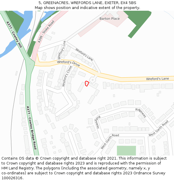 5, GREENACRES, WREFORDS LANE, EXETER, EX4 5BS: Location map and indicative extent of plot