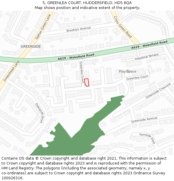 5, GREENLEA COURT, HUDDERSFIELD, HD5 8QA: Location map and indicative extent of plot