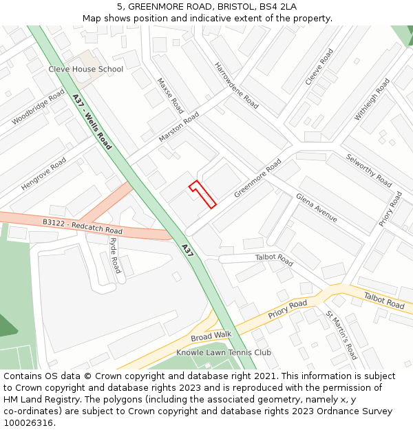 5, GREENMORE ROAD, BRISTOL, BS4 2LA: Location map and indicative extent of plot
