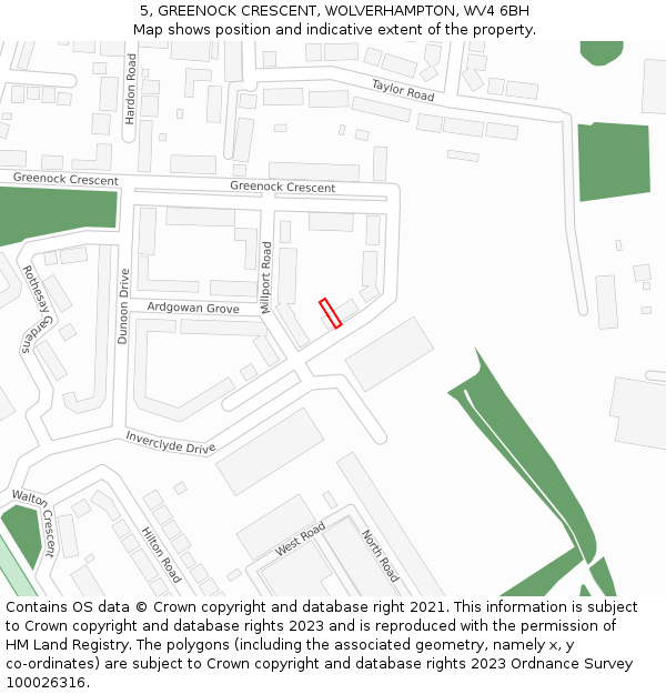 5, GREENOCK CRESCENT, WOLVERHAMPTON, WV4 6BH: Location map and indicative extent of plot