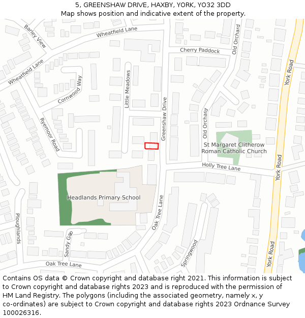 5, GREENSHAW DRIVE, HAXBY, YORK, YO32 3DD: Location map and indicative extent of plot