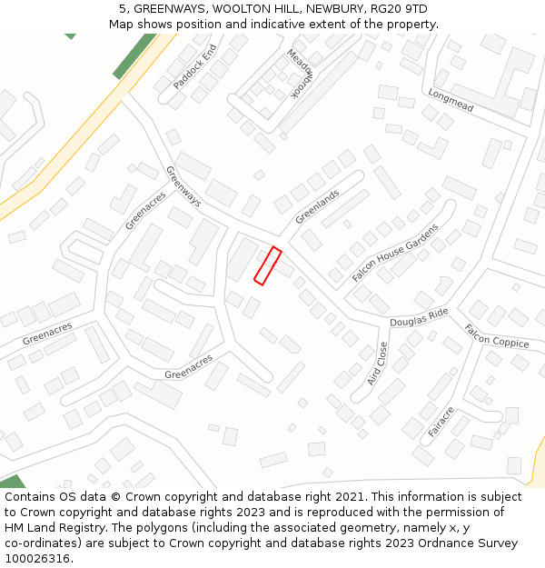 5, GREENWAYS, WOOLTON HILL, NEWBURY, RG20 9TD: Location map and indicative extent of plot