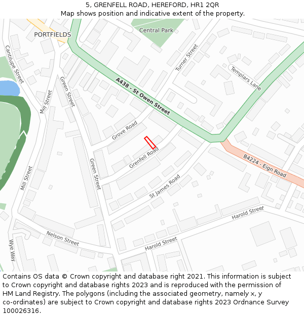 5, GRENFELL ROAD, HEREFORD, HR1 2QR: Location map and indicative extent of plot