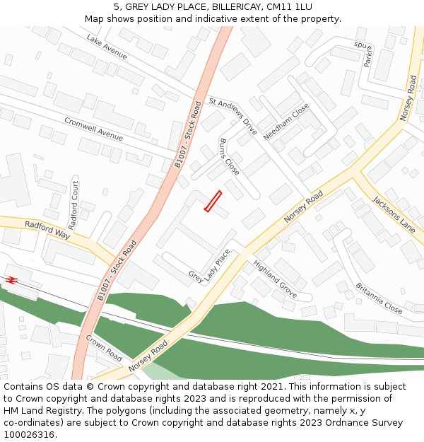 5, GREY LADY PLACE, BILLERICAY, CM11 1LU: Location map and indicative extent of plot