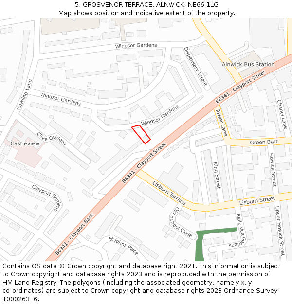 5, GROSVENOR TERRACE, ALNWICK, NE66 1LG: Location map and indicative extent of plot