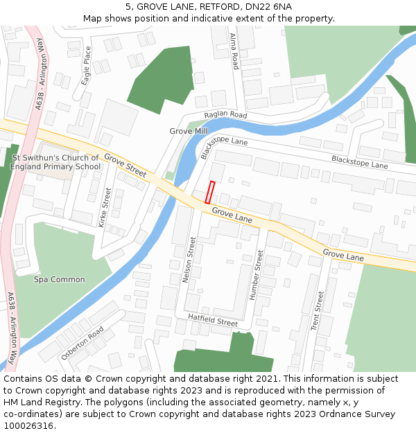 5, GROVE LANE, RETFORD, DN22 6NA: Location map and indicative extent of plot