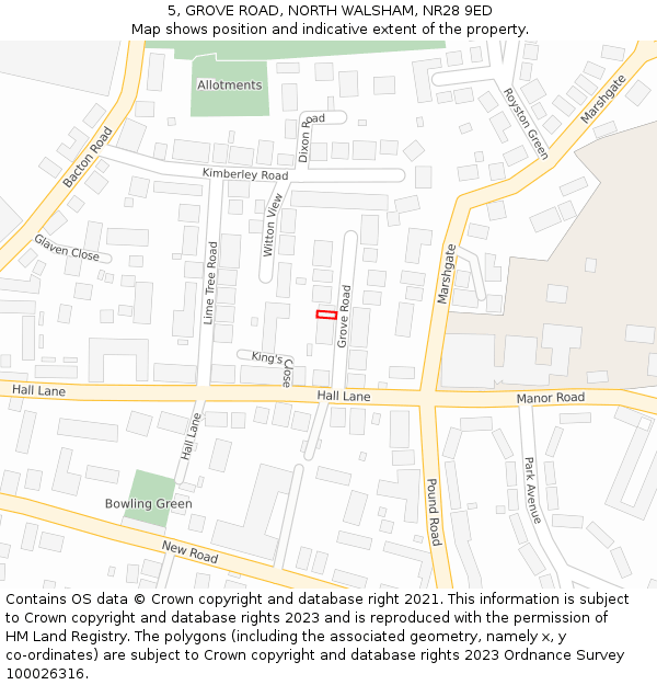 5, GROVE ROAD, NORTH WALSHAM, NR28 9ED: Location map and indicative extent of plot