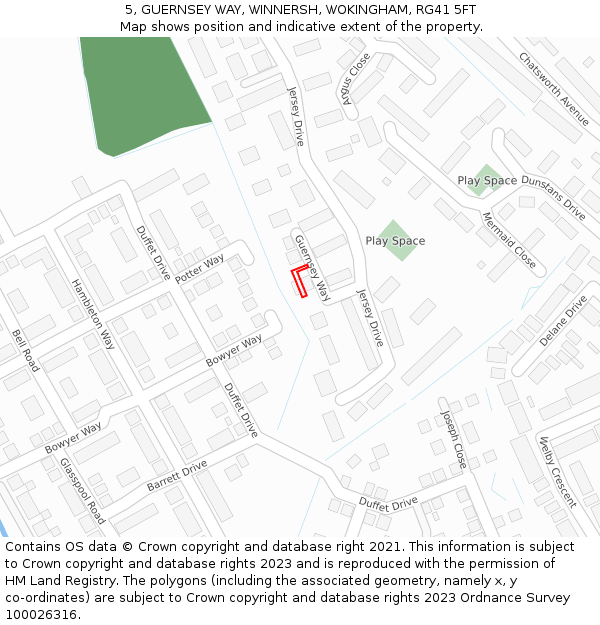 5, GUERNSEY WAY, WINNERSH, WOKINGHAM, RG41 5FT: Location map and indicative extent of plot