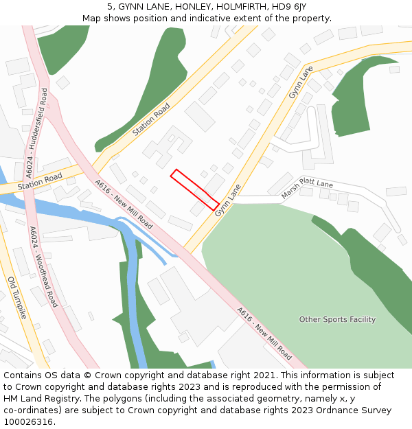 5, GYNN LANE, HONLEY, HOLMFIRTH, HD9 6JY: Location map and indicative extent of plot