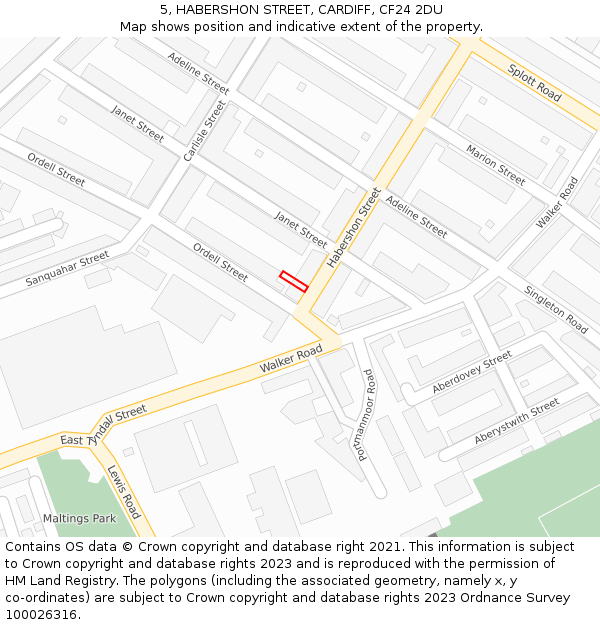 5, HABERSHON STREET, CARDIFF, CF24 2DU: Location map and indicative extent of plot