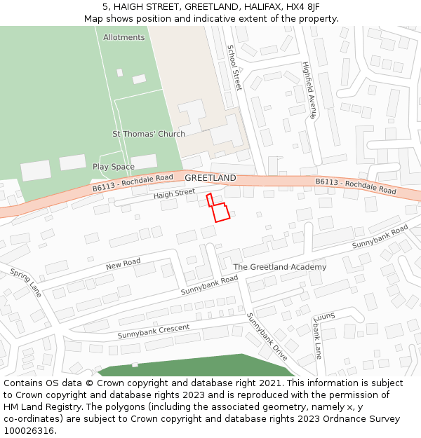 5, HAIGH STREET, GREETLAND, HALIFAX, HX4 8JF: Location map and indicative extent of plot
