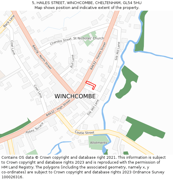 5, HAILES STREET, WINCHCOMBE, CHELTENHAM, GL54 5HU: Location map and indicative extent of plot