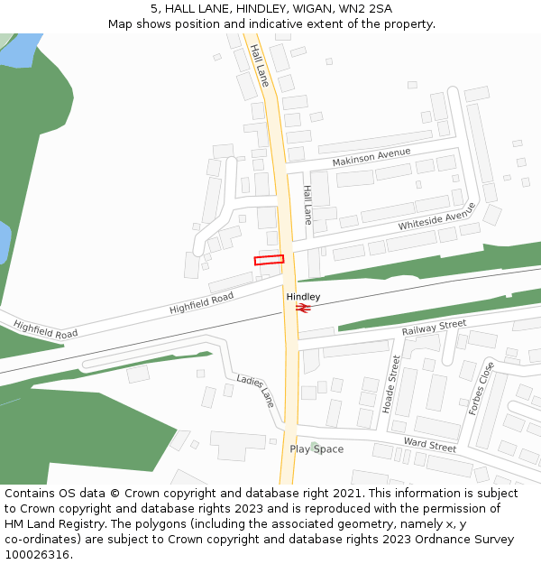 5, HALL LANE, HINDLEY, WIGAN, WN2 2SA: Location map and indicative extent of plot