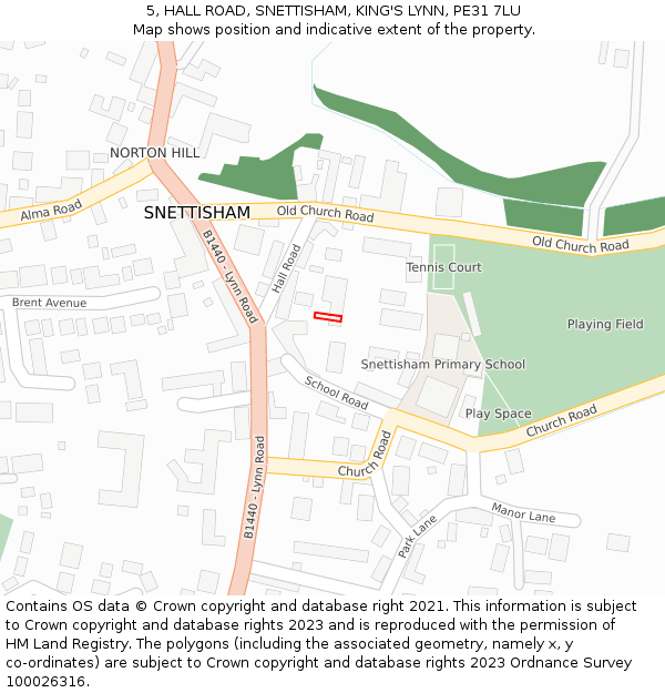 5, HALL ROAD, SNETTISHAM, KING'S LYNN, PE31 7LU: Location map and indicative extent of plot