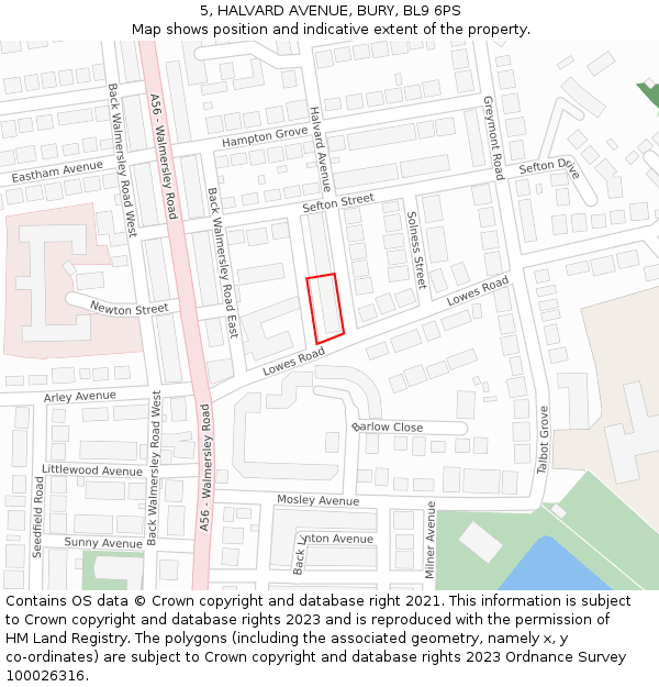 5, HALVARD AVENUE, BURY, BL9 6PS: Location map and indicative extent of plot