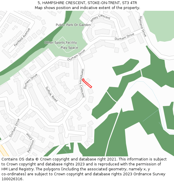 5, HAMPSHIRE CRESCENT, STOKE-ON-TRENT, ST3 4TR: Location map and indicative extent of plot
