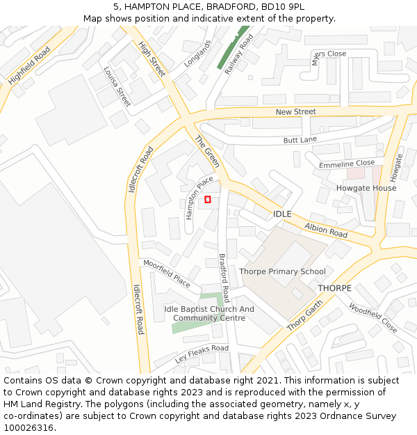 5, HAMPTON PLACE, BRADFORD, BD10 9PL: Location map and indicative extent of plot