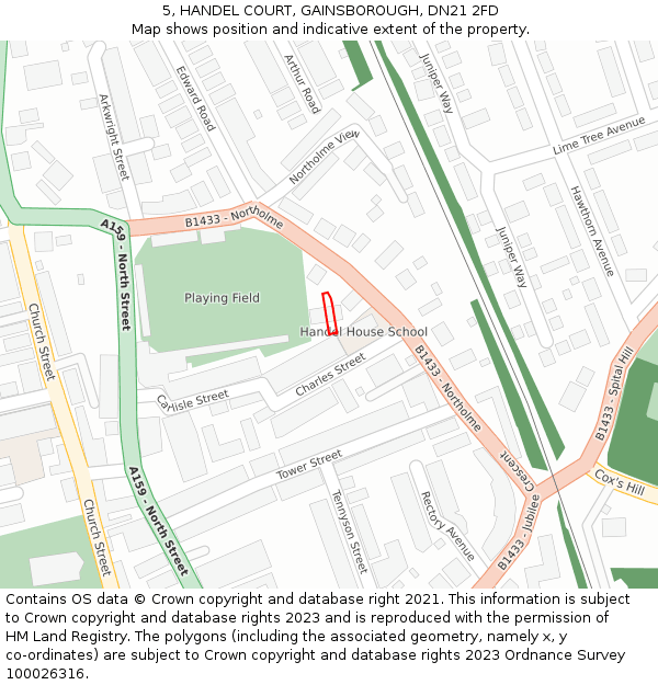 5, HANDEL COURT, GAINSBOROUGH, DN21 2FD: Location map and indicative extent of plot