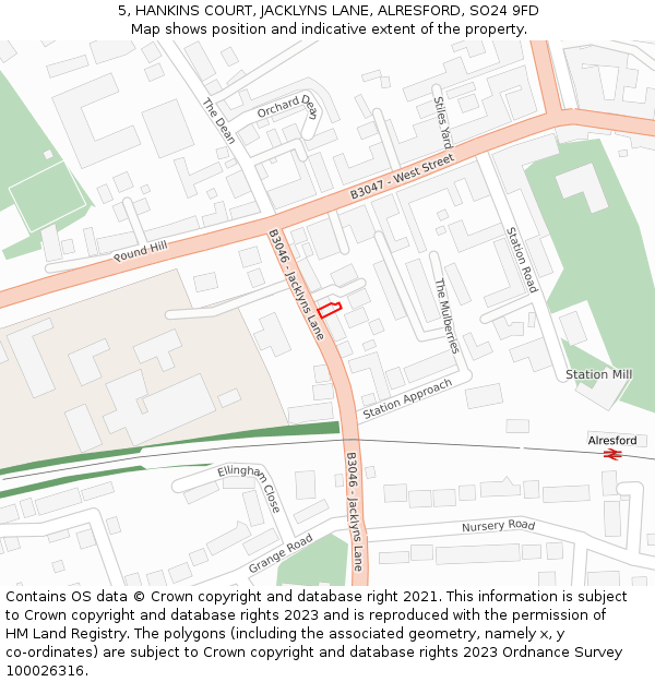 5, HANKINS COURT, JACKLYNS LANE, ALRESFORD, SO24 9FD: Location map and indicative extent of plot