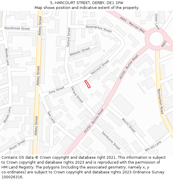 5, HARCOURT STREET, DERBY, DE1 1PW: Location map and indicative extent of plot