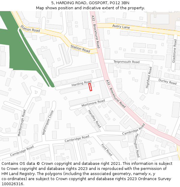 5, HARDING ROAD, GOSPORT, PO12 3BN: Location map and indicative extent of plot