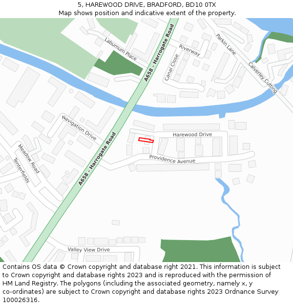 5, HAREWOOD DRIVE, BRADFORD, BD10 0TX: Location map and indicative extent of plot