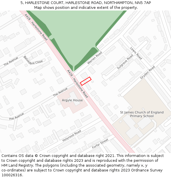 5, HARLESTONE COURT, HARLESTONE ROAD, NORTHAMPTON, NN5 7AP: Location map and indicative extent of plot