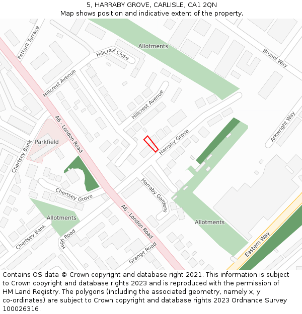 5, HARRABY GROVE, CARLISLE, CA1 2QN: Location map and indicative extent of plot