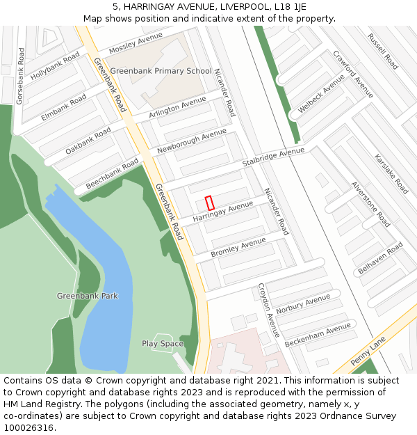 5, HARRINGAY AVENUE, LIVERPOOL, L18 1JE: Location map and indicative extent of plot