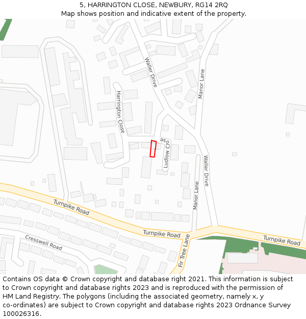 5, HARRINGTON CLOSE, NEWBURY, RG14 2RQ: Location map and indicative extent of plot