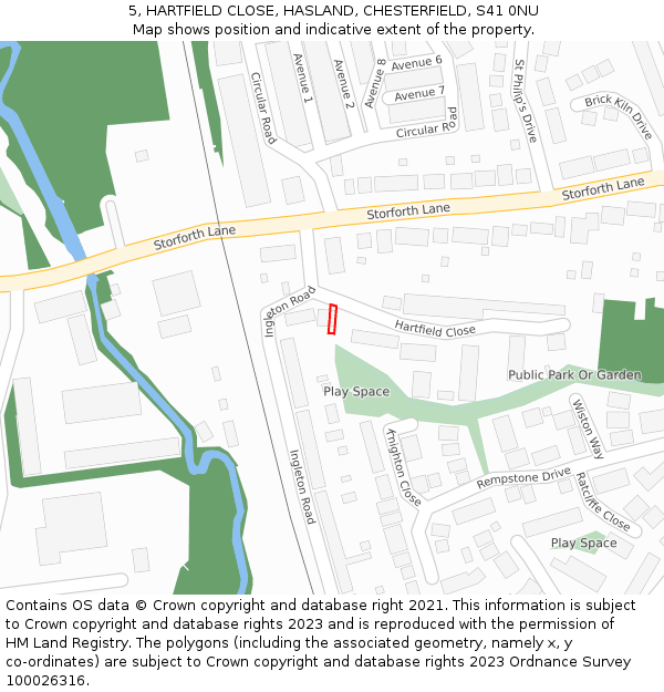 5, HARTFIELD CLOSE, HASLAND, CHESTERFIELD, S41 0NU: Location map and indicative extent of plot