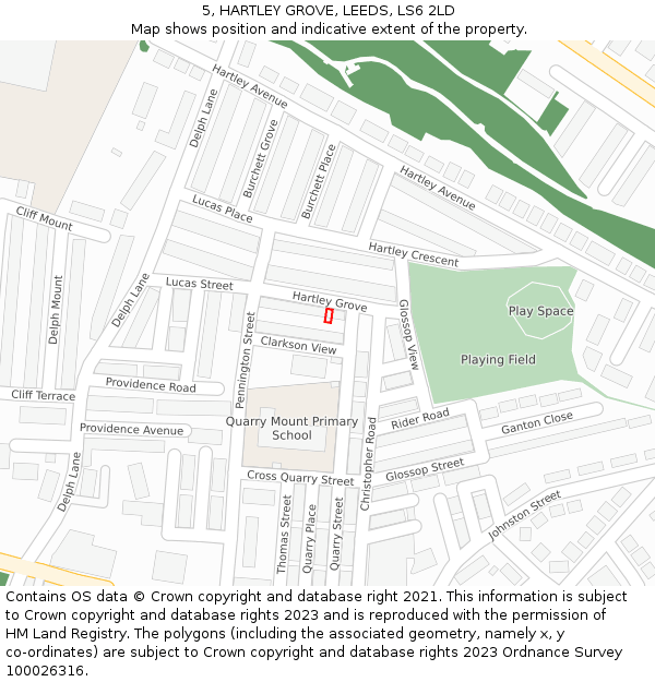 5, HARTLEY GROVE, LEEDS, LS6 2LD: Location map and indicative extent of plot