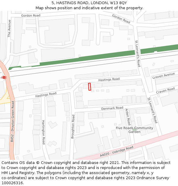 5, HASTINGS ROAD, LONDON, W13 8QY: Location map and indicative extent of plot