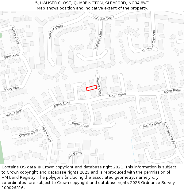 5, HAUSER CLOSE, QUARRINGTON, SLEAFORD, NG34 8WD: Location map and indicative extent of plot