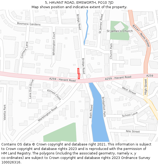 5, HAVANT ROAD, EMSWORTH, PO10 7JD: Location map and indicative extent of plot