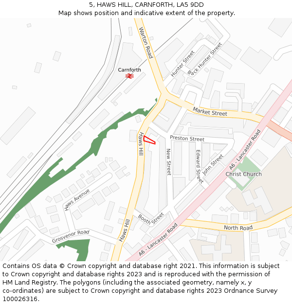 5, HAWS HILL, CARNFORTH, LA5 9DD: Location map and indicative extent of plot